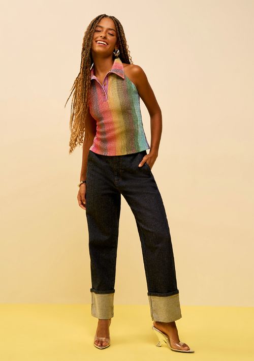 Calça Zinco Reta Alta Azul