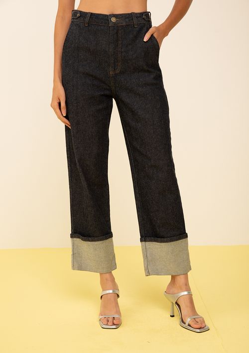 Calça Zinco Reta Alta Azul