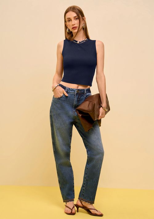 Calça Zinco Mom Média Azul