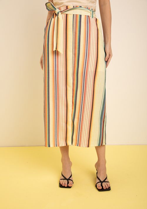 Saia Zinco Lápis Alta Midi Amarelo