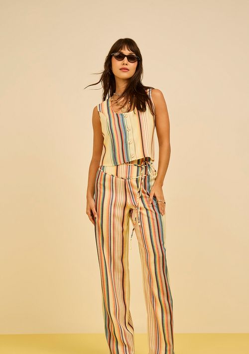 Colete Zinco Ajustado Sem Manga Cropped Amarelo