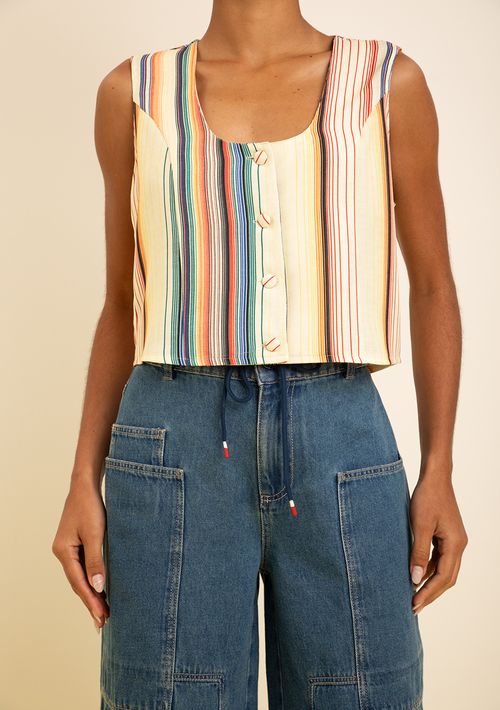 Colete Zinco Ajustado Sem Manga Cropped Amarelo