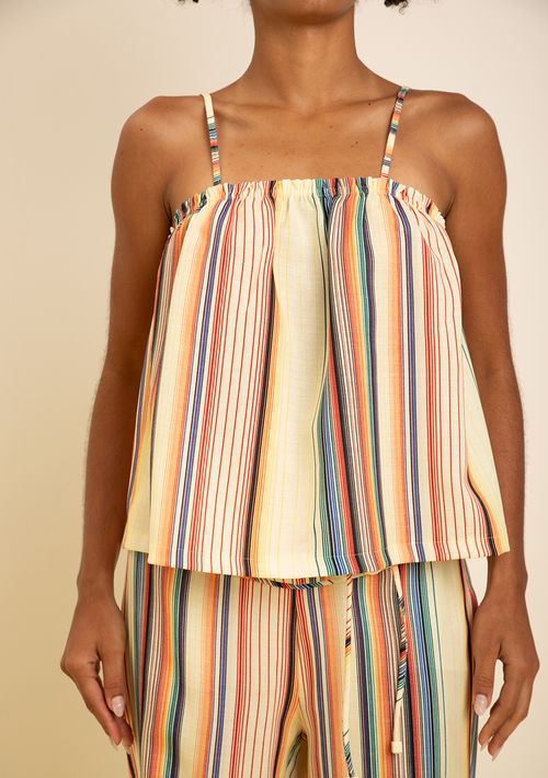 Regata Zinco Solta Decote Quadrado Padrão Amarelo