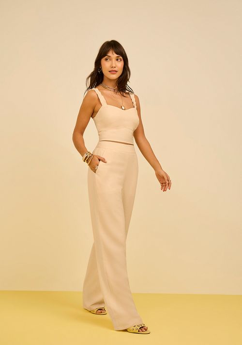 Top Zinco Decote Reto Alça Larga Bege