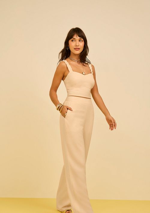 Calça Zinco Reta Alta Bege