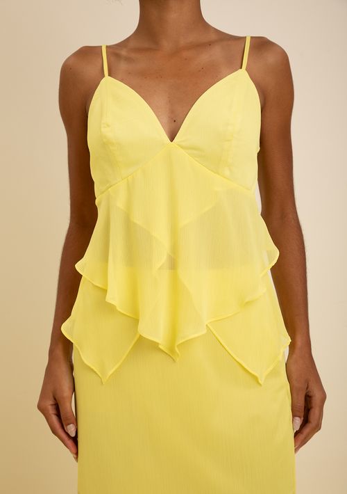 Regata Zinco Solta Decote V Padrão Amarelo