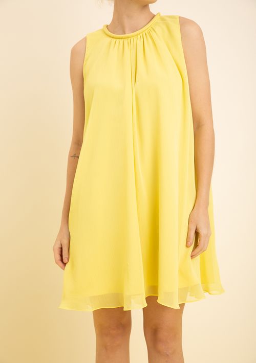 Vestido Zinco Solto Cava Francesa Sem Manga Curto Amarelo