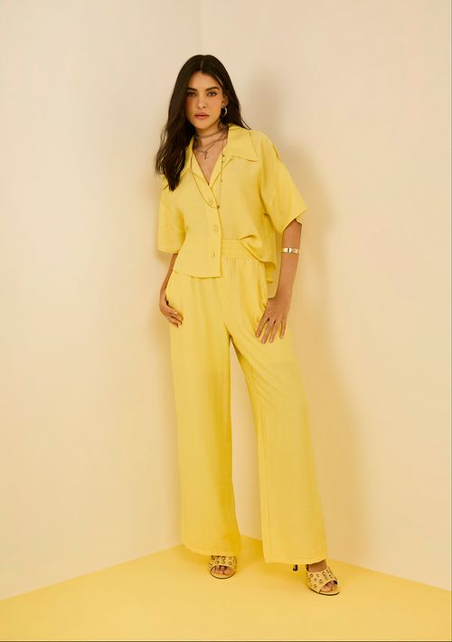 Calça Zinco Pantalona Alta Amarelo