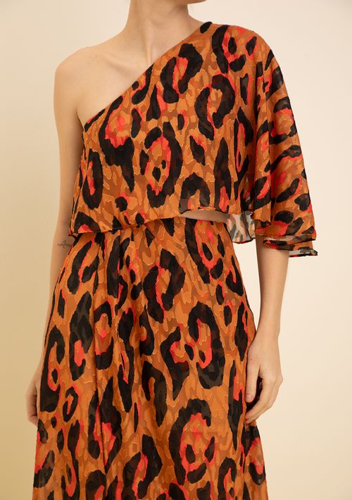 Vestido Zinco Ajustado Um Ombro Só Sem Manga Midi Marrom