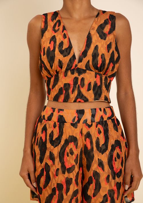 Top Zinco Decote V Sem Alça Marrom