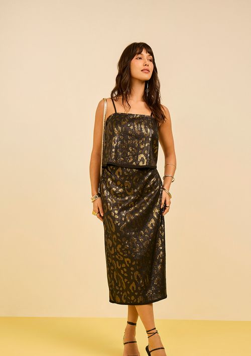 Saia Zinco Reta Alta Midi Preto