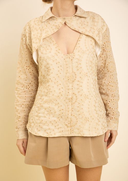 Camisa Zinco Ajustada Gola Tradicional Manga Longa Padrão Amarelo