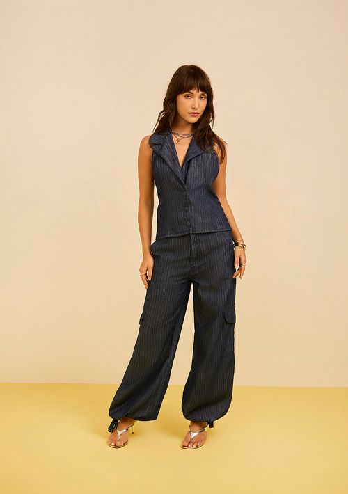 Colete Zinco Ajustado Sem Manga Padrão Azul