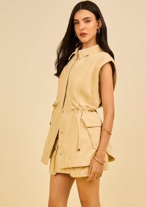 Colete Zinco Solto Sem Manga Alongado Bege