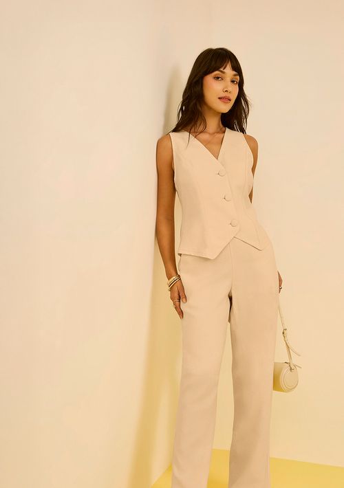 Colete Zinco Ajustado Sem Manga Padrão Bege