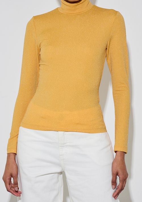 Blusa Zinco Ajustada Gola Alta Manga Longa Padrão Amarelo