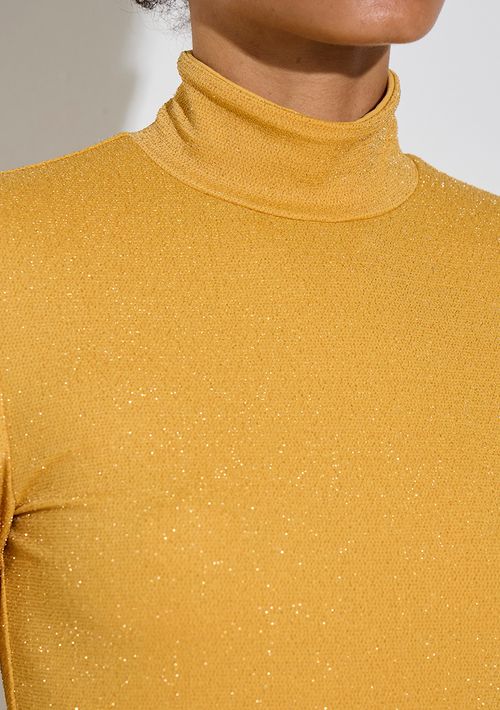 Blusa Zinco Ajustada Gola Alta Manga Longa Padrão Amarelo