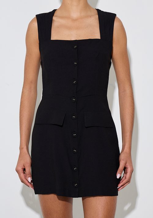 Vestido Zinco Ajustado Decote Reto Sem Manga Curto Preto