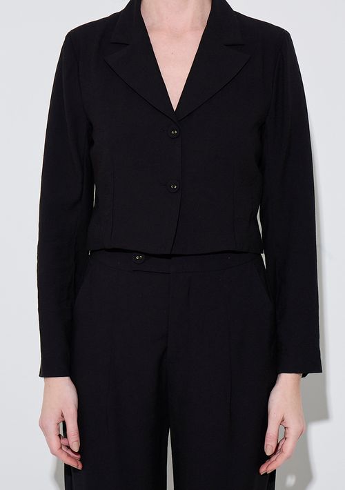 Blazer Zinco Ajustado Manga Longa Padrão Preto