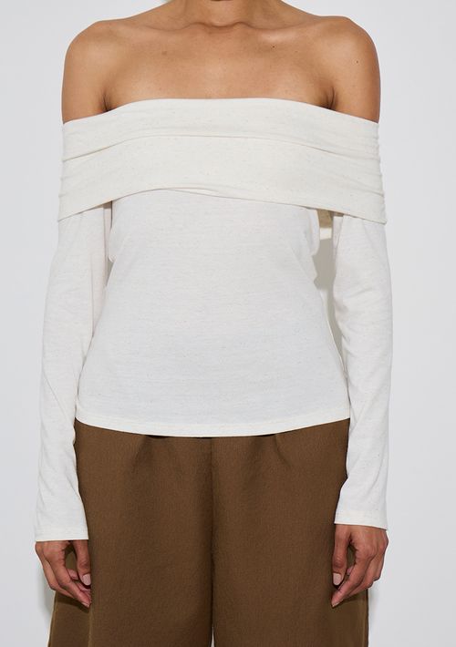Blusa Zinco Ajustada Ombro A Ombro Manga Longa Padrão Bege