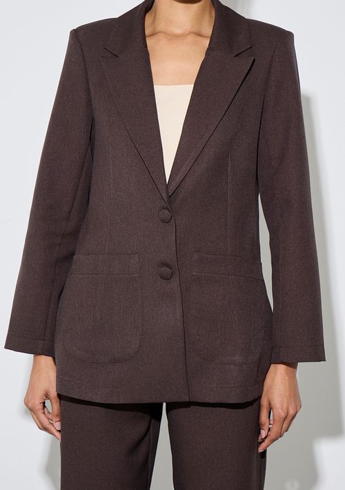 Blazer Zinco Ajustado Manga Longa Padrão Marrom