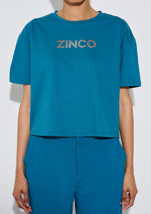 Camiseta Zinco Solta Decote Careca Manga Curta Padrão Verde