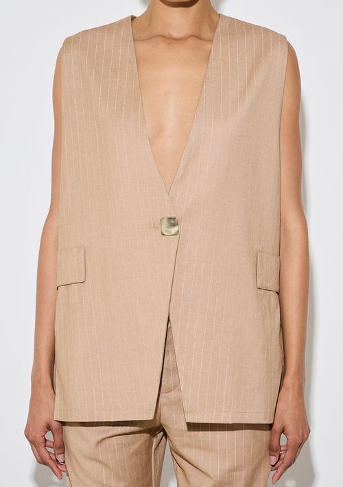 Colete Zinco Ajustado Sem Manga Alongado Bege