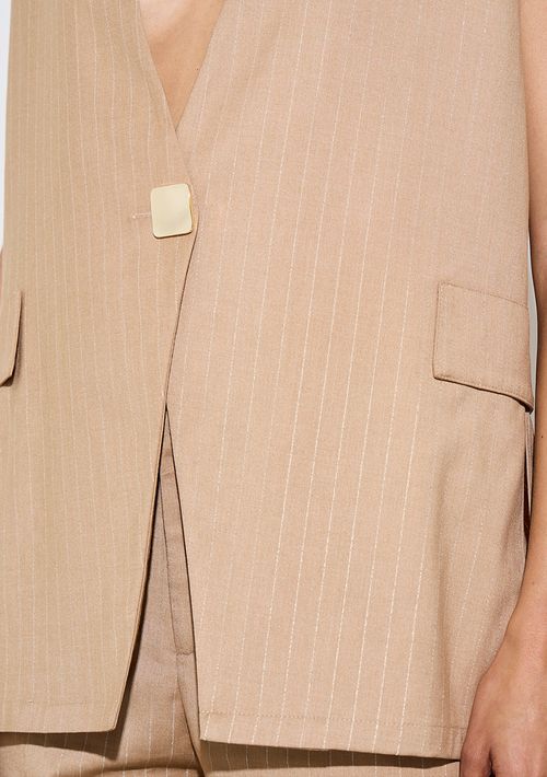 Colete Zinco Ajustado Sem Manga Alongado Bege