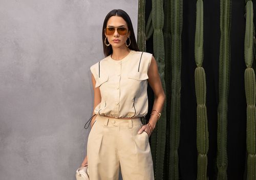 Colete Zinco Solto Sem Manga Padrão Bege