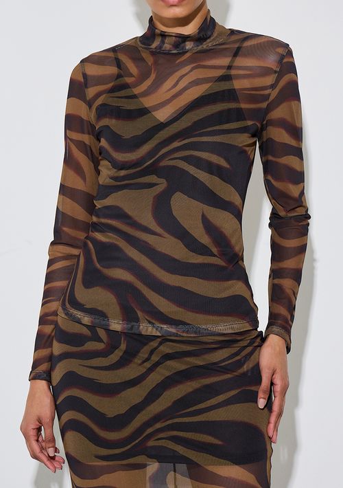 Blusa Zinco Ajustada Gola Alta Manga Longa Padrão Verde