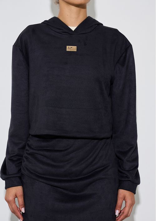 Blusa Zinco Solta Decote Careca Manga Longa Padrão Preto