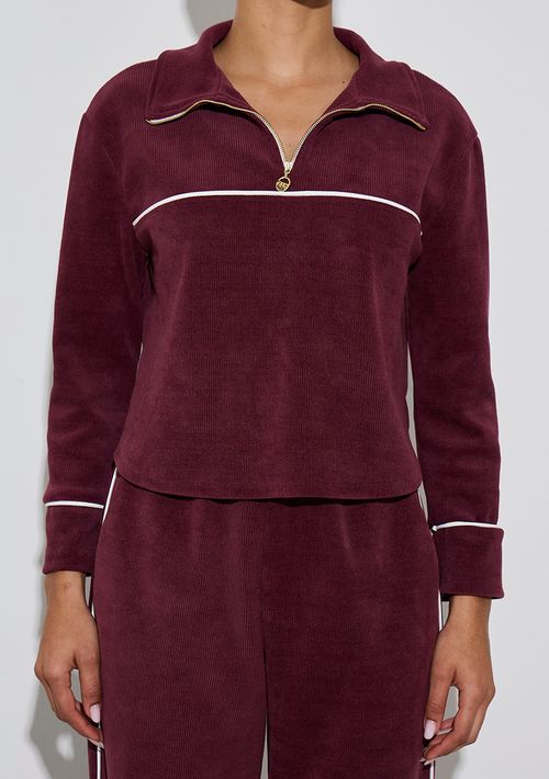 Blusa Zinco Solta Gola Clássica Manga Longa Padrão Bordo