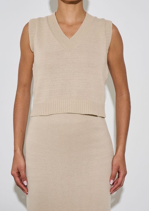 Colete Zinco Solto Sem Manga Cropped Bege