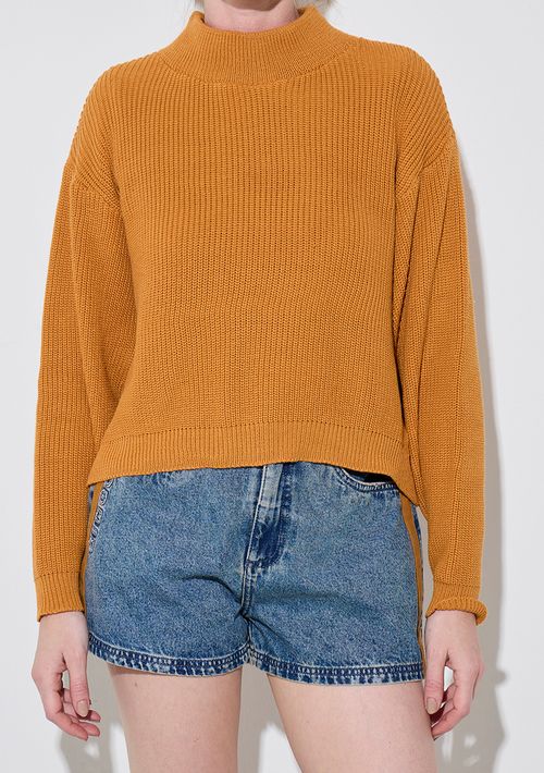 Blusa Zinco Solta Decote Careca Manga Longa Padrão Laranja