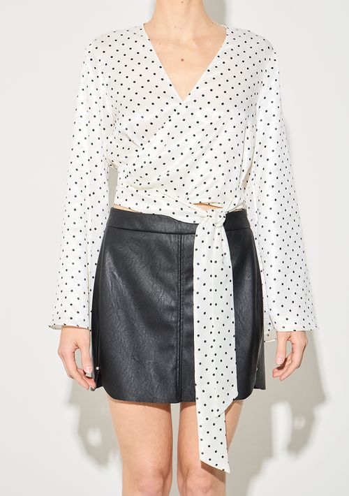 Blusa Zinco Ajustada Decote V Manga Longa Padrão Preto