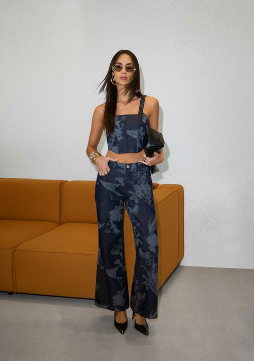 Top Zinco Decote Reto Alça Larga Azul