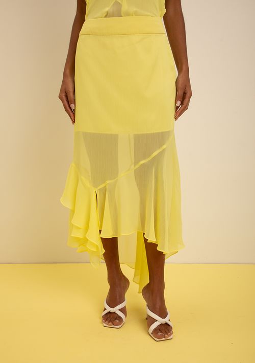 Saia Zinco Evasê Alta Midi Amarelo