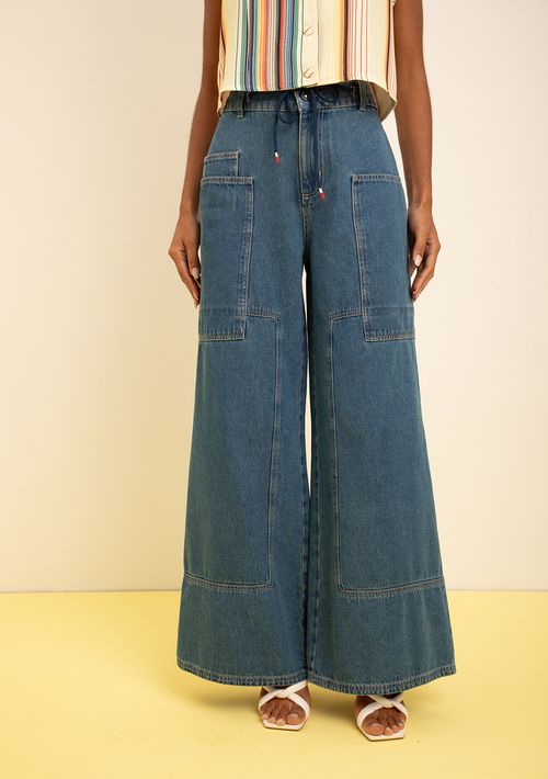 Calça Zinco Pantalona Média Azul