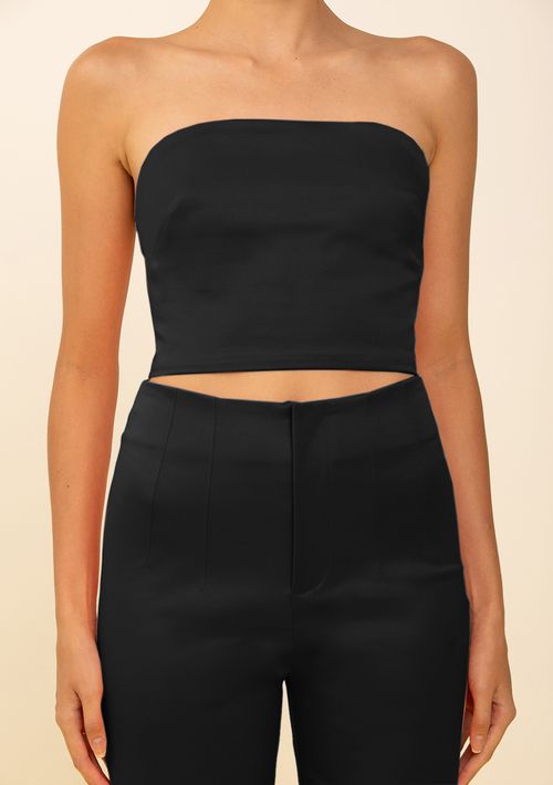 Top Zinco Decote Reto Sem Alça Preto