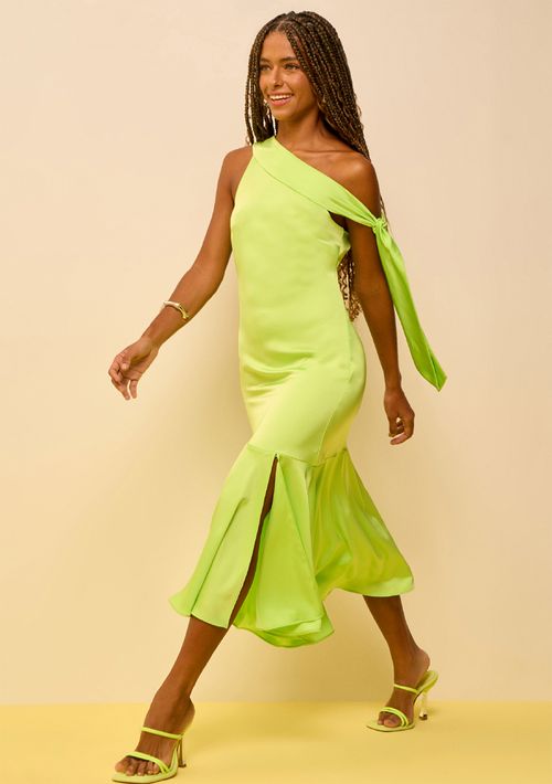 Vestido Zinco Ajustado Decote Reto Sem Manga Midi Verde