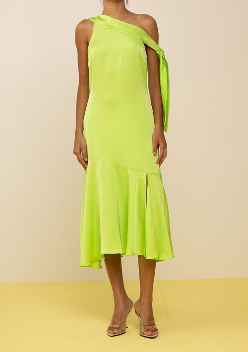 Vestido Zinco Ajustado Decote Reto Sem Manga Midi Verde