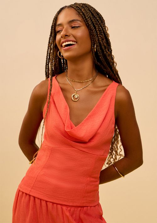 Regata Zinco Ajustada Decote Careca Padrão Laranja