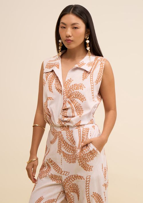 Regata Zinco Solta Decote V Padrão Bege