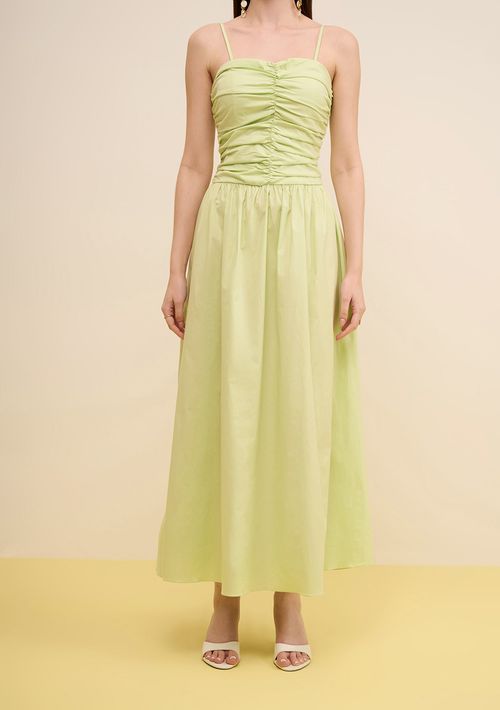 Vestido Zinco Solto Decote Reto Sem Manga Midi Verde