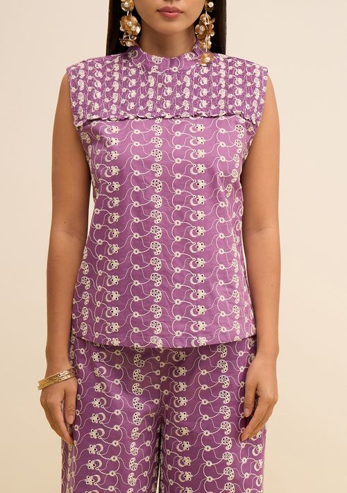 Blusa Zinco Solta Decote Careca Manga Curta Padrão Roxo