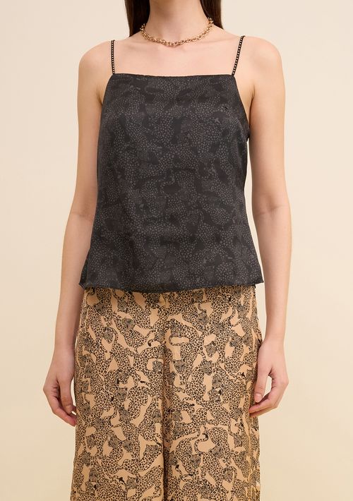 Regata Zinco Solta Decote Quadrado Padrão Preto