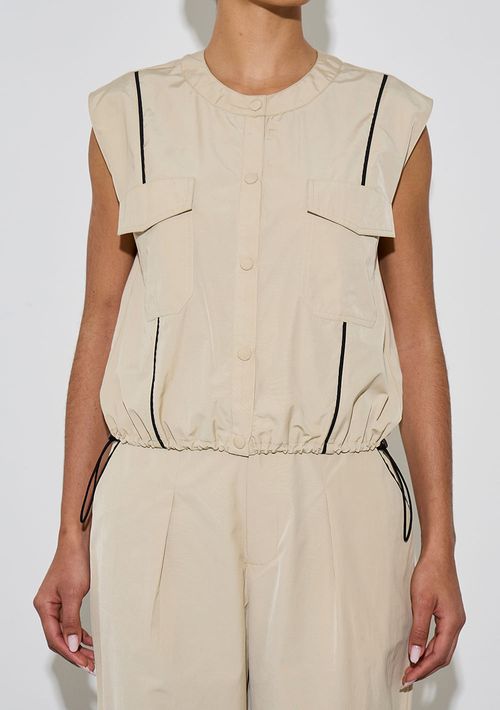 Colete Zinco Solto Sem Manga Padrão Bege