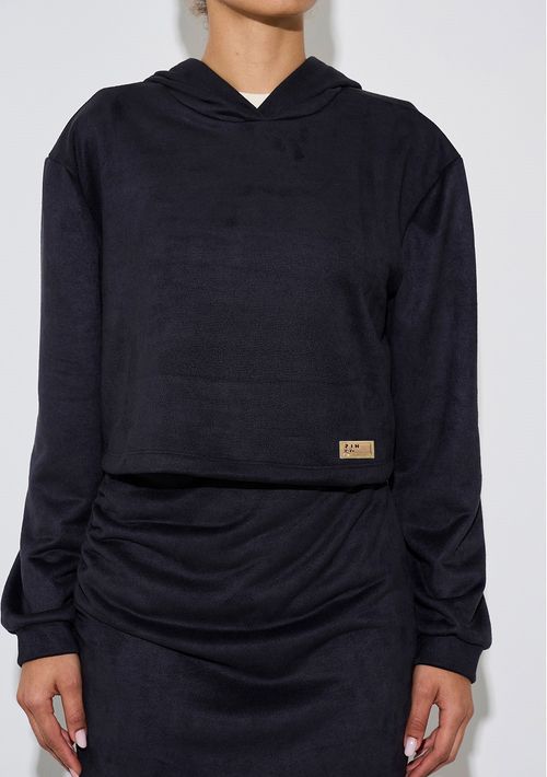 Blusa Zinco Solta Decote Careca Manga Longa Padrão Preto