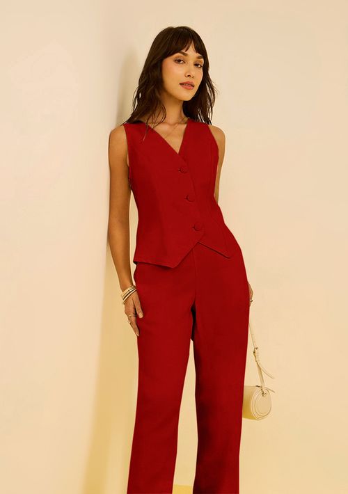 Colete Zinco Ajustado Sem Manga Padrão Vermelho