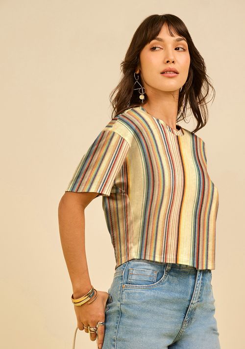 Camiseta Zinco Solta Decote Careca Manga Curta Padrão Amarelo